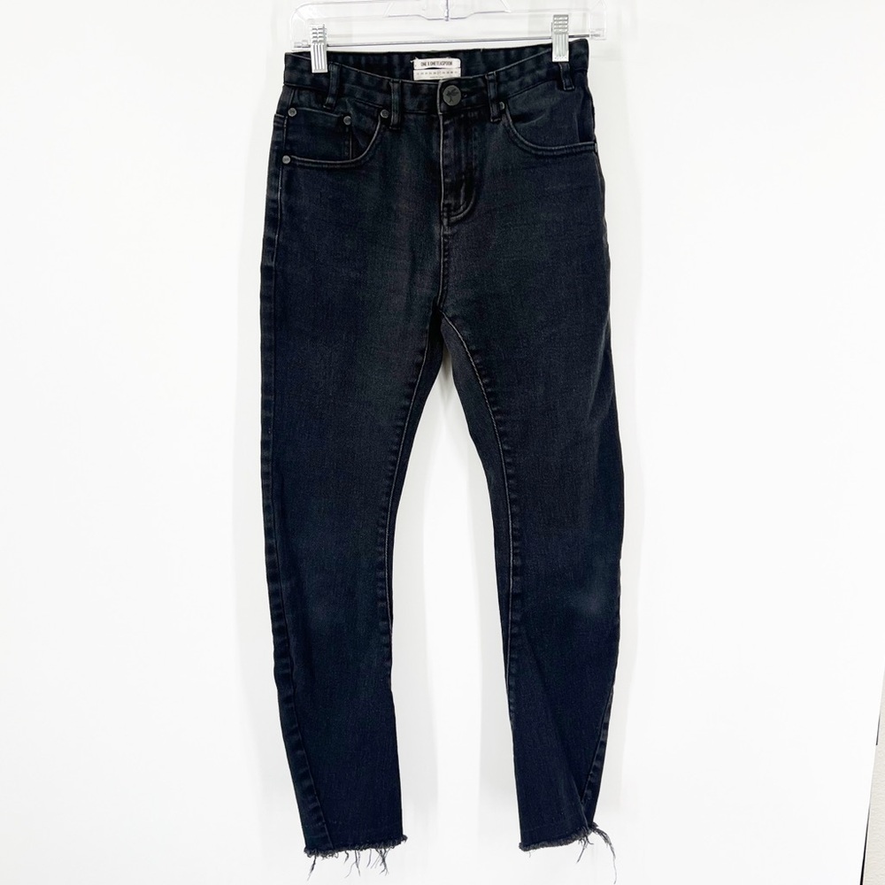 One by One Teaspoon Scallywags High Rise Fitted Bow Leg Curved Raw Hem Jeans